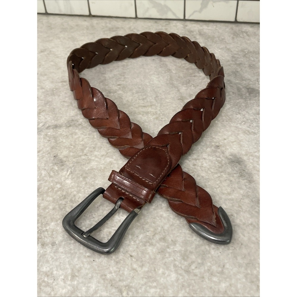 Vintage Gap Belt Womens Medium Brown Braided Y2K Bohemian Western Silver Tip